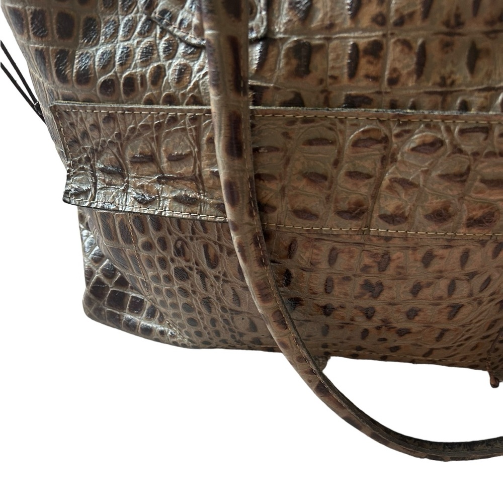 B. May crocodile embossed leather top handle leather bag large gray brown tote - Picture 3 of 11